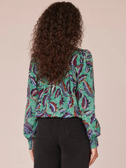 Foiled Leaf Overlap Blouse