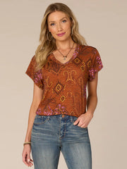 Democracy Print V-Neck Tee