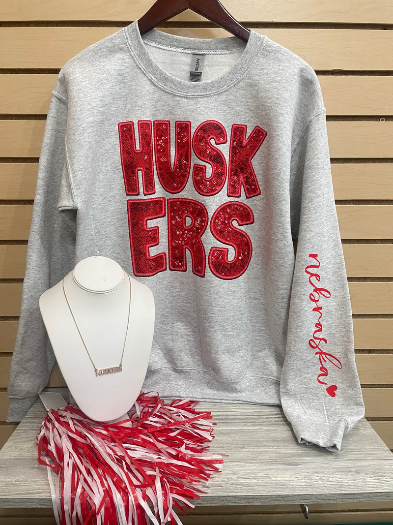 Nebraska Husker Faux Sequin Sweatshirt