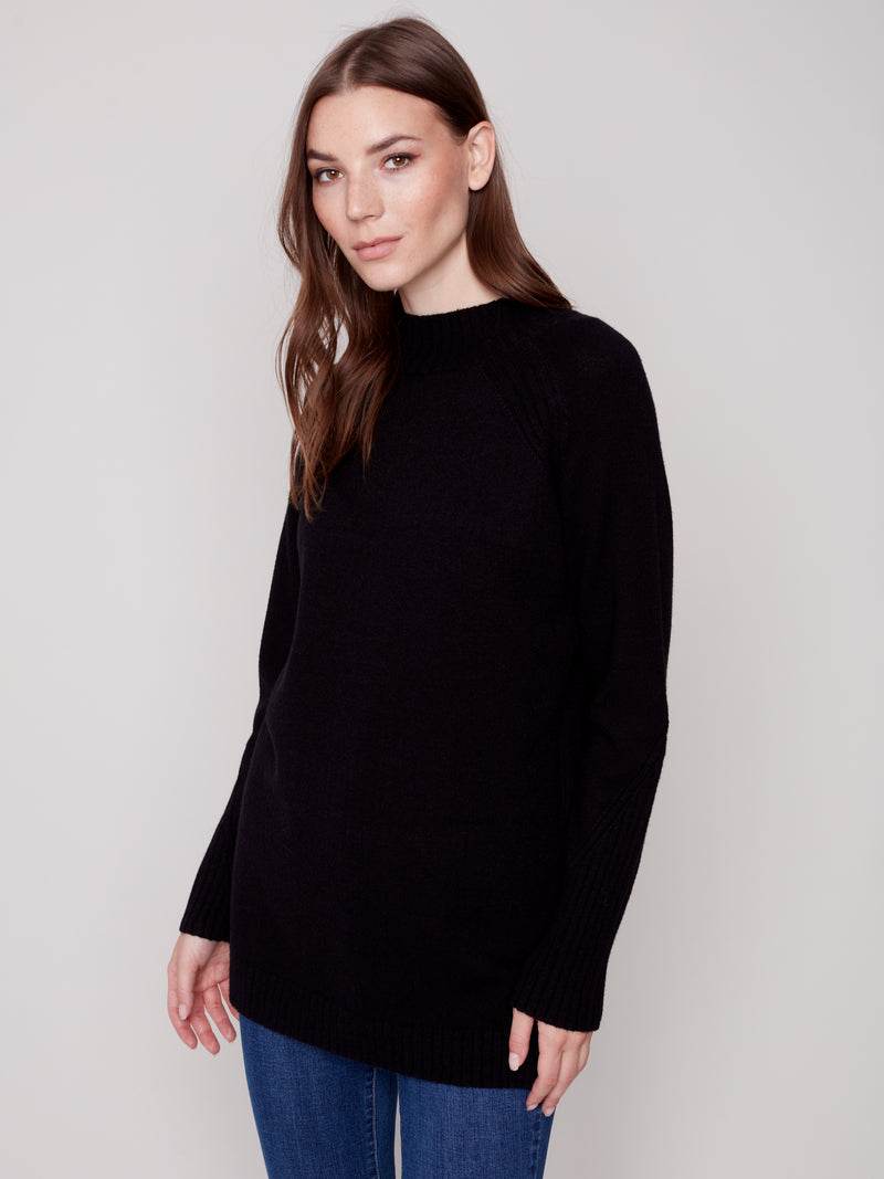Charlie B. Mock Neck Ribbed Tunic Sweater- Multiple Colors!
