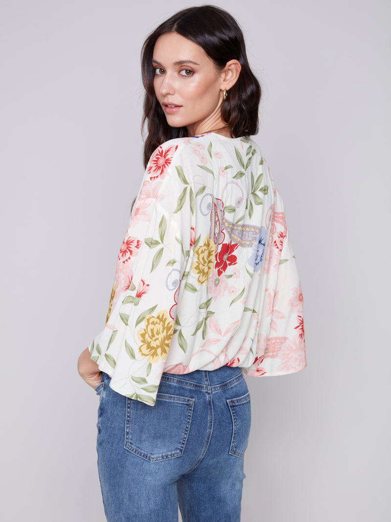 Paisley Print Crossover Blouse