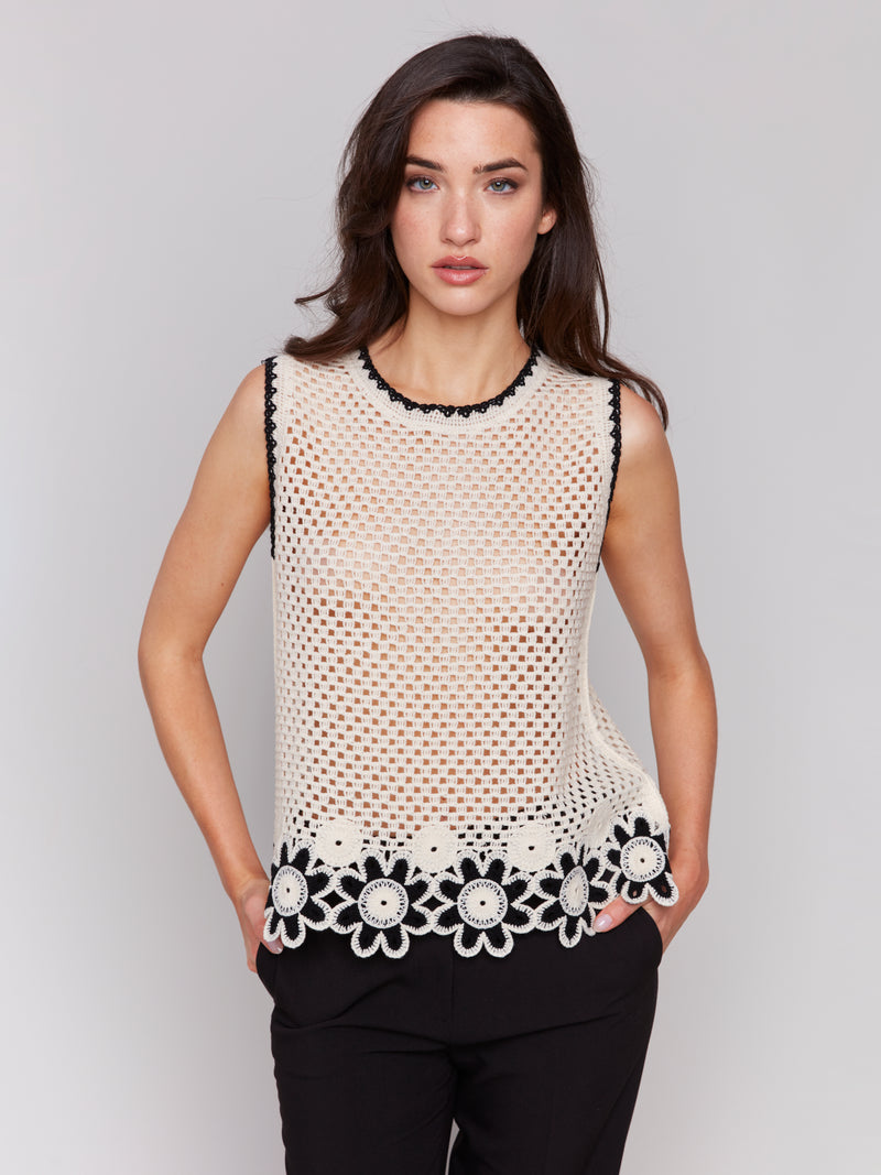 Floral Border Crochet Tank