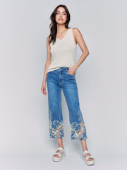 Charlie B. Embroidered Lace Crop Flare