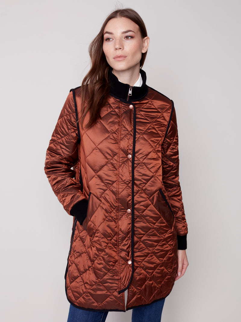 Charlie B. Long Iridescent Quilted Coat- Multiple Colors!
