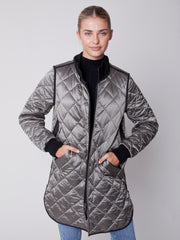 Charlie B. Long Iridescent Quilted Coat- Multiple Colors!