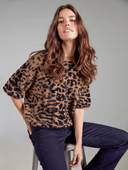 Charlie B. Leopard Print Balloon Sleeve Sweater