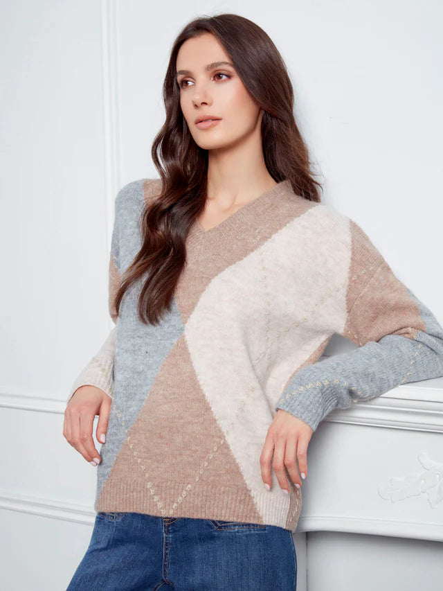 Charlie B. Argyle V-Neck Sweater