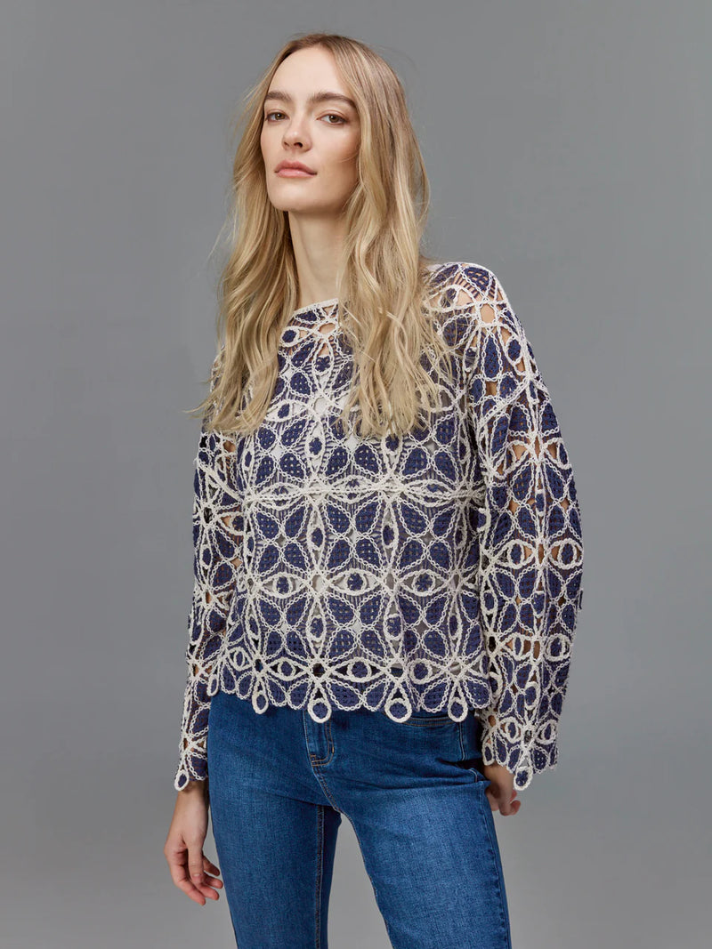 Charlie B. Denim Crochet Top