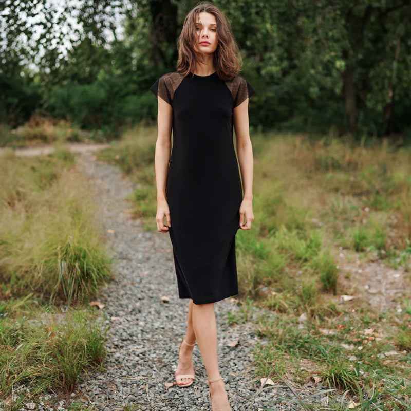 Clara Sun Woo Mesh Cap Sleeve Dress