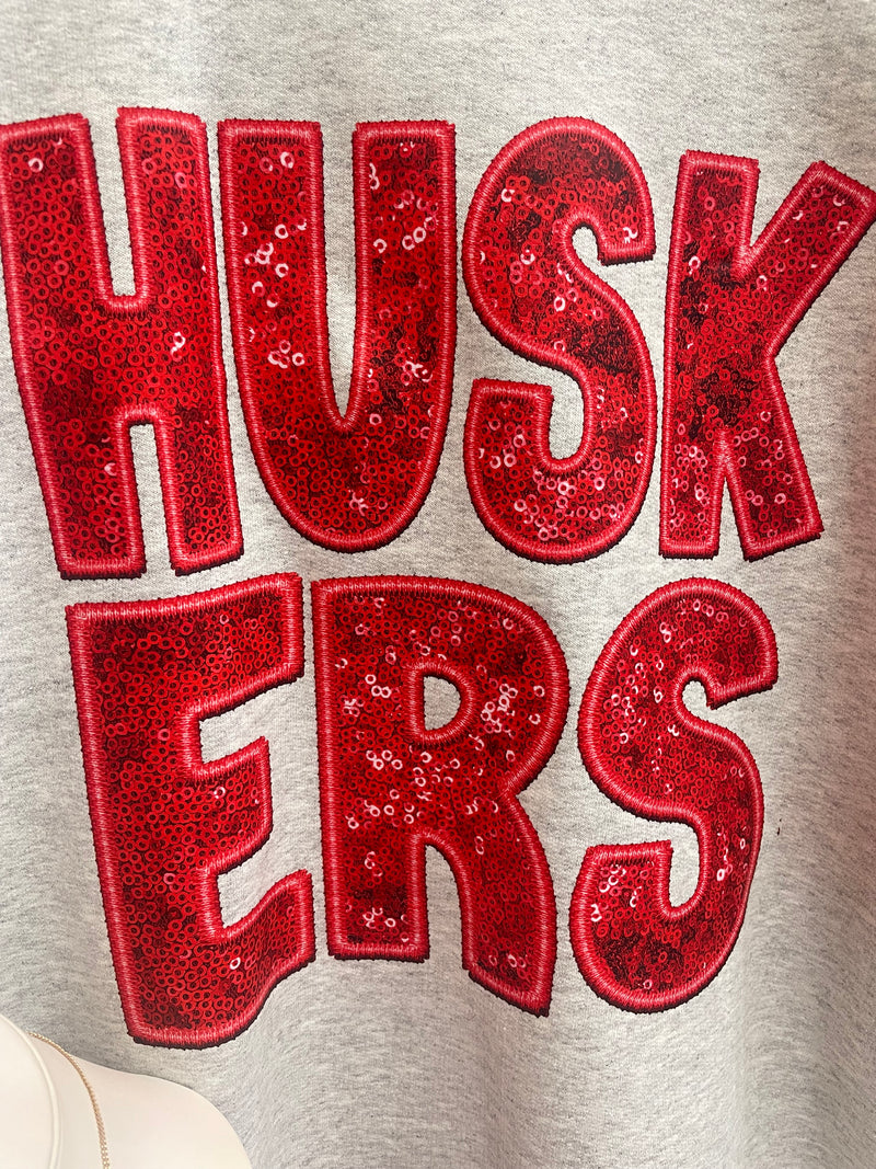 Nebraska Husker Faux Sequin Sweatshirt