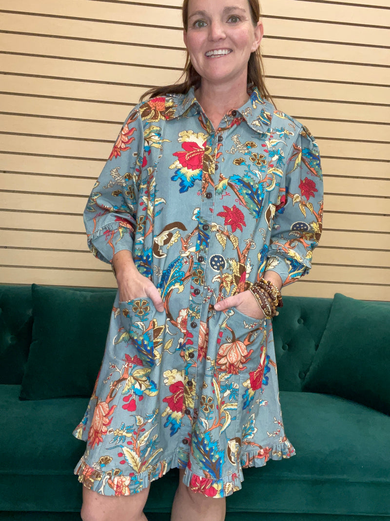 Uncle Frank Floral Corduroy Swing Dress