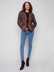 Charlie B. Plush Knit Bow Tie Cheeta Cardi