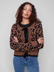 Charlie B. Plush Knit Bow Tie Cheeta Cardi