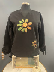 Kunky's Hand-Painted Black Fall Floral Pullover