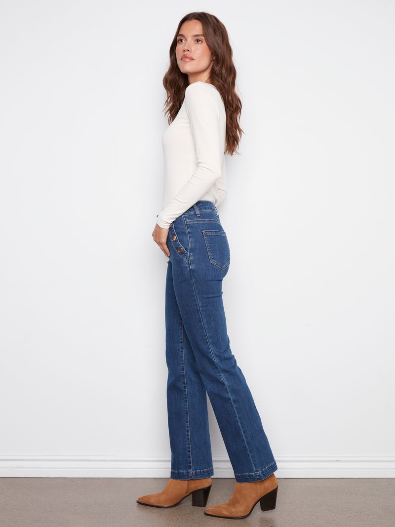 Charlie B. Flare Denim Jeans with Buttons