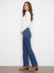 Charlie B. Flare Denim Jeans with Buttons