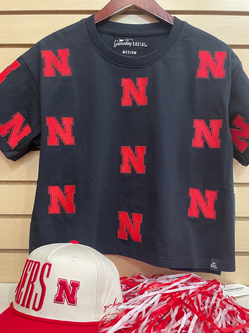 All-Over "N" Embroidered Crop Tee