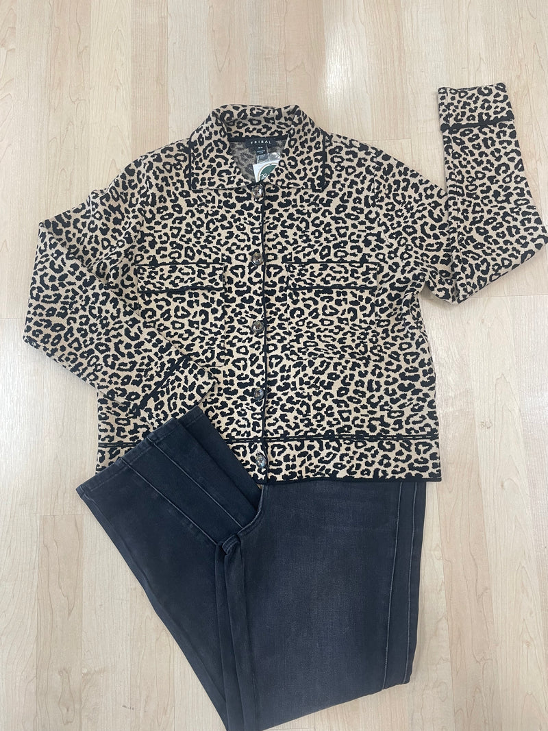 Tribal Double Knit Button-Front Animal Cardi