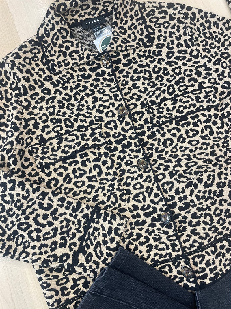 Tribal Double Knit Button-Front Animal Cardi
