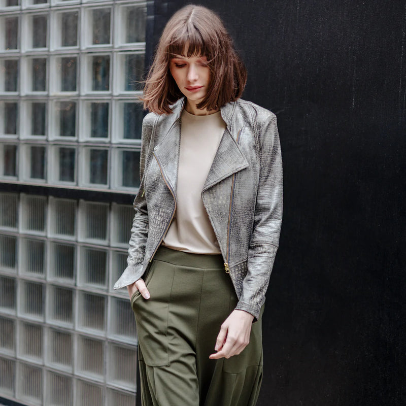 Clara Sun Woo Liquid Leather Textured Biker Jacket