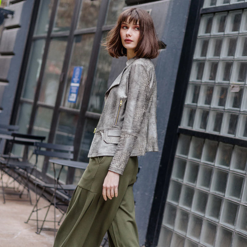 Clara Sun Woo Liquid Leather Textured Biker Jacket