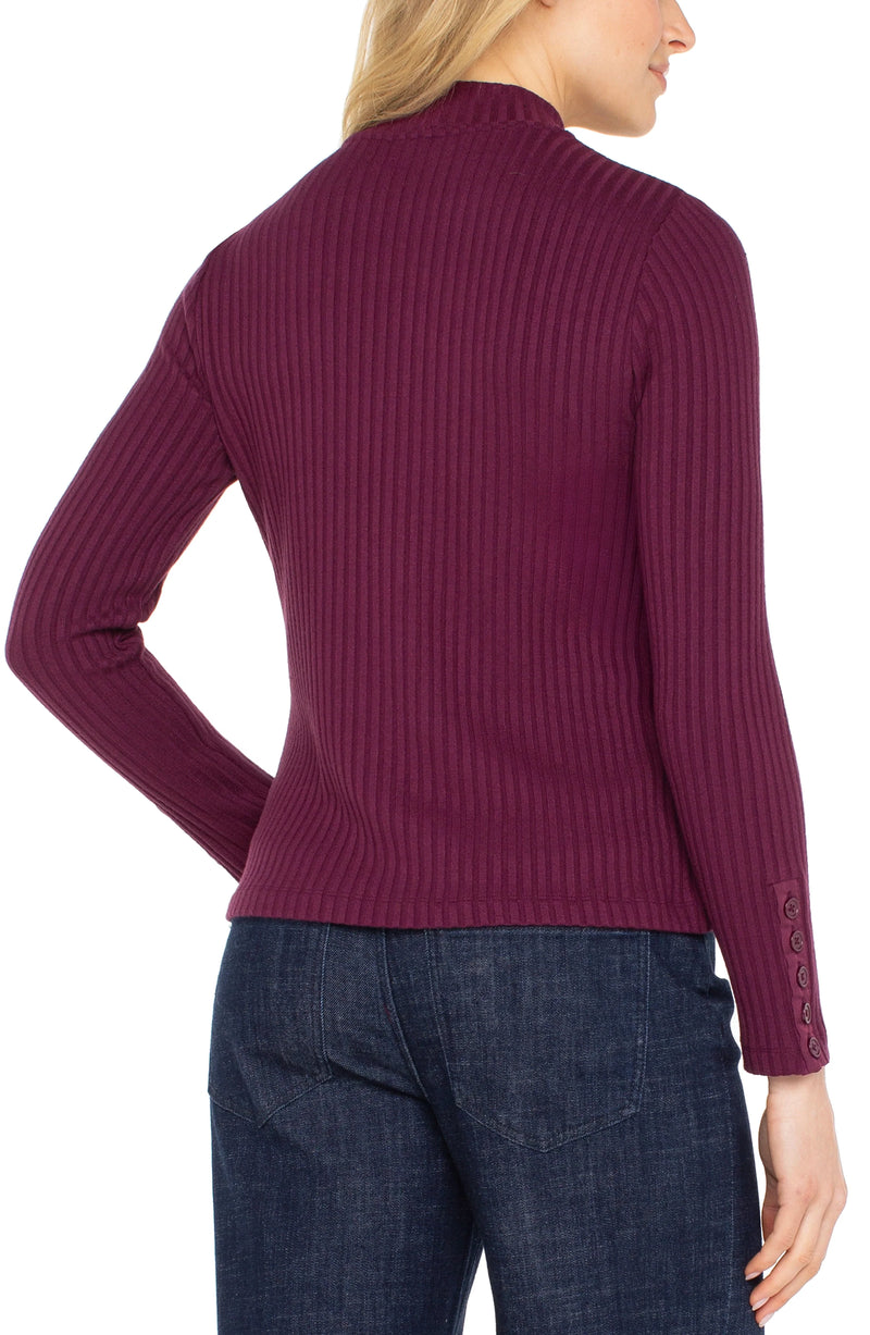 Liverpool Ribbed Mock With Button Cuff- Multiple Colors