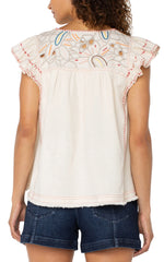 Liverpool Flutter Sleeve Embroidered Top
