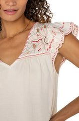 Liverpool Flutter Sleeve Embroidered Top