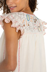 Liverpool Flutter Sleeve Embroidered Top