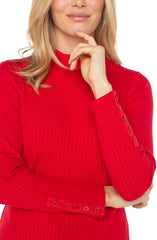 Liverpool Ribbed Mock With Button Cuff- Multiple Colors
