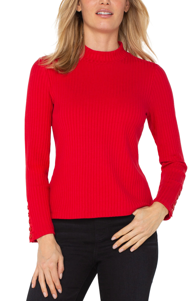 Liverpool Ribbed Mock With Button Cuff- Multiple Colors