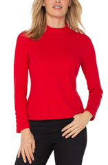 Liverpool Ribbed Mock With Button Cuff- Multiple Colors