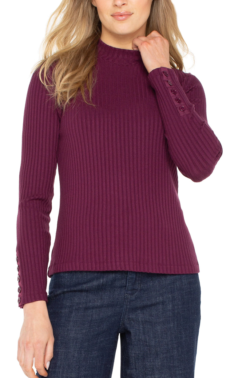 Liverpool Ribbed Mock With Button Cuff- Multiple Colors