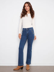 Charlie B. Flare Denim Jeans with Buttons