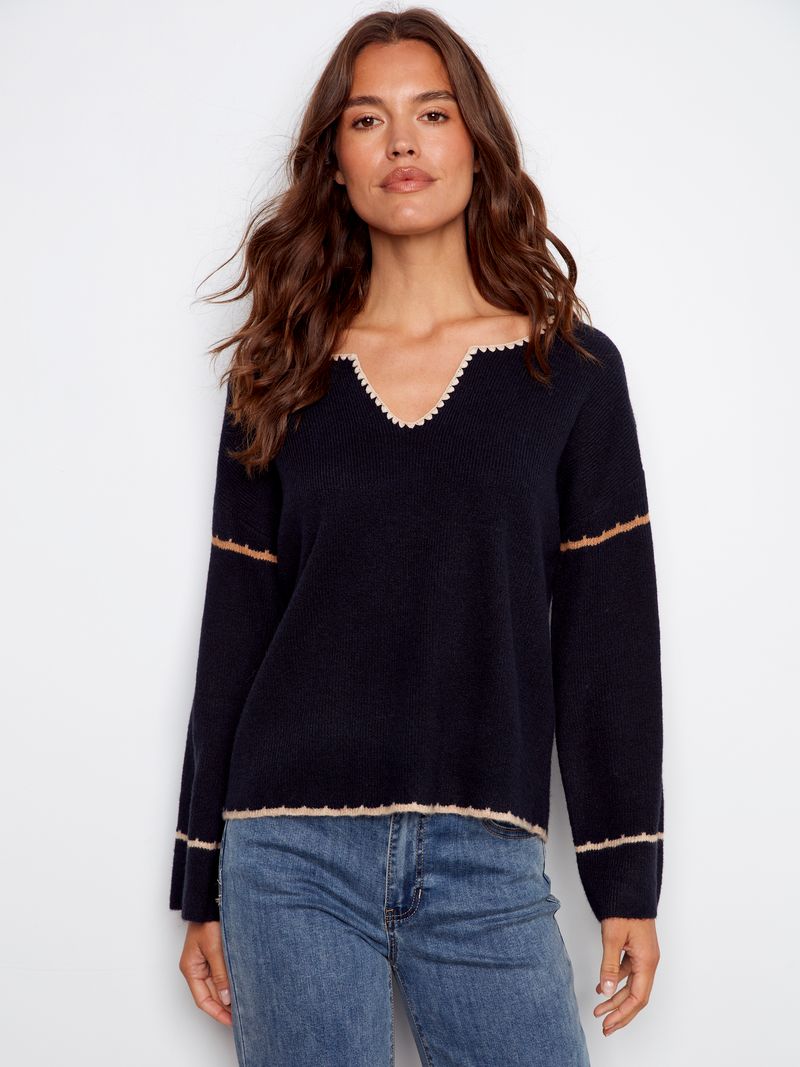 Charlie B. Embroidered Back Sweater