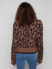 Charlie B. Plush Knit Bow Tie Cheeta Cardi