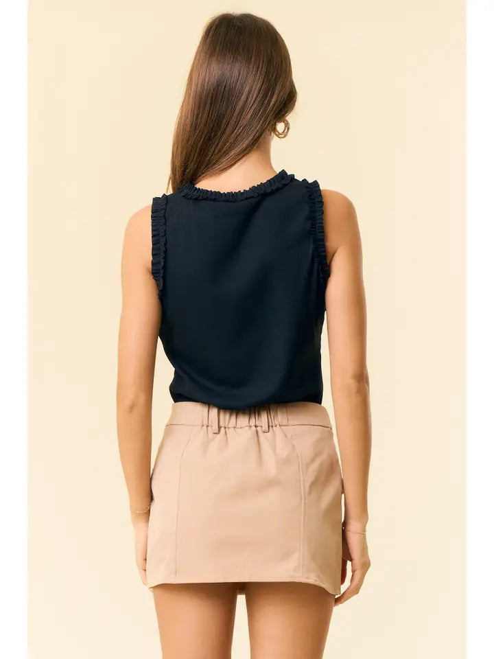 Solid Knit Ruffle Trim Tank- 4 Colors