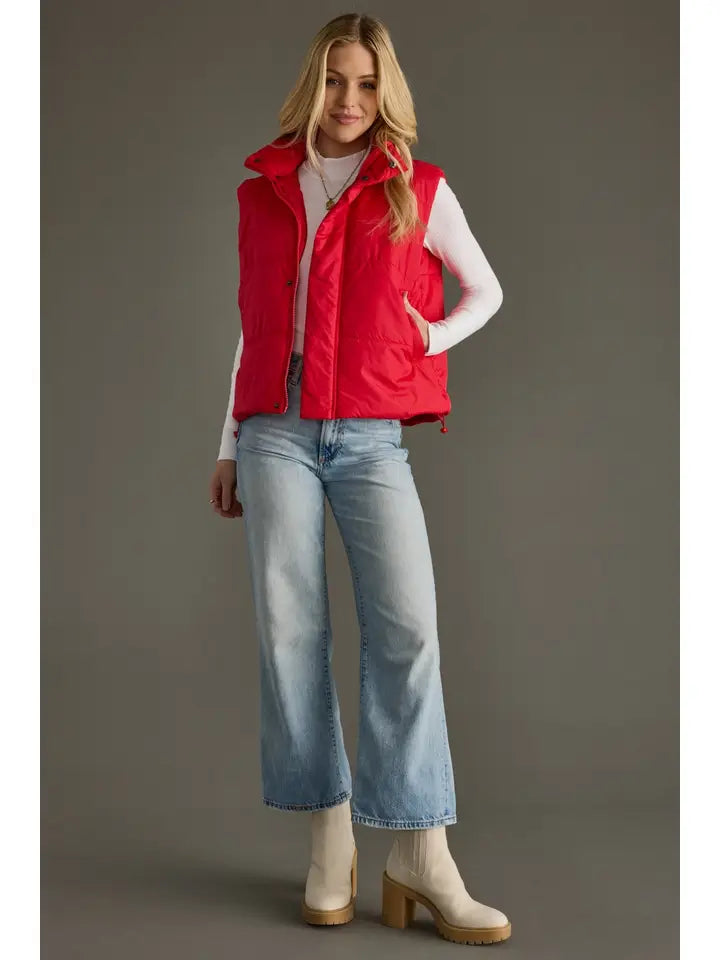 Cropped Red Puffer Vest