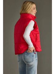 Cropped Red Puffer Vest
