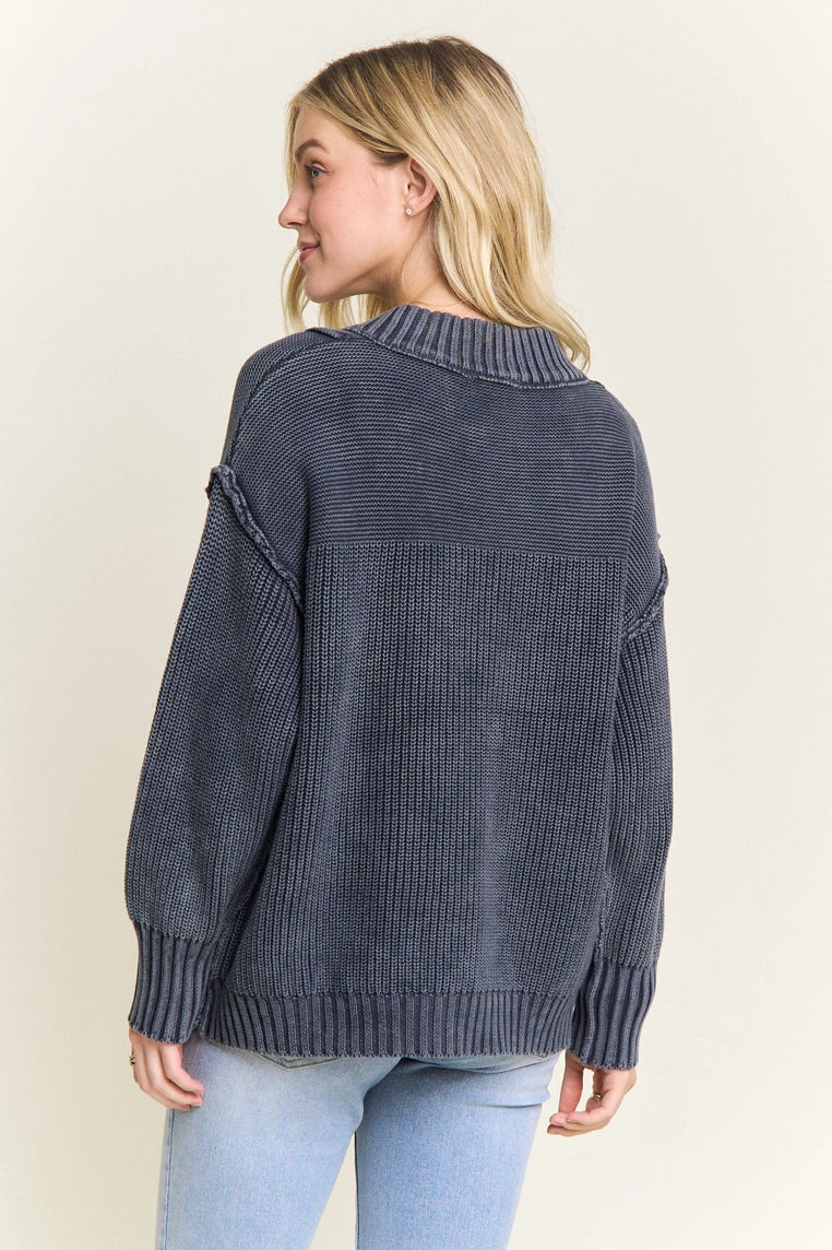 Oversized Cotton Henley Sweater