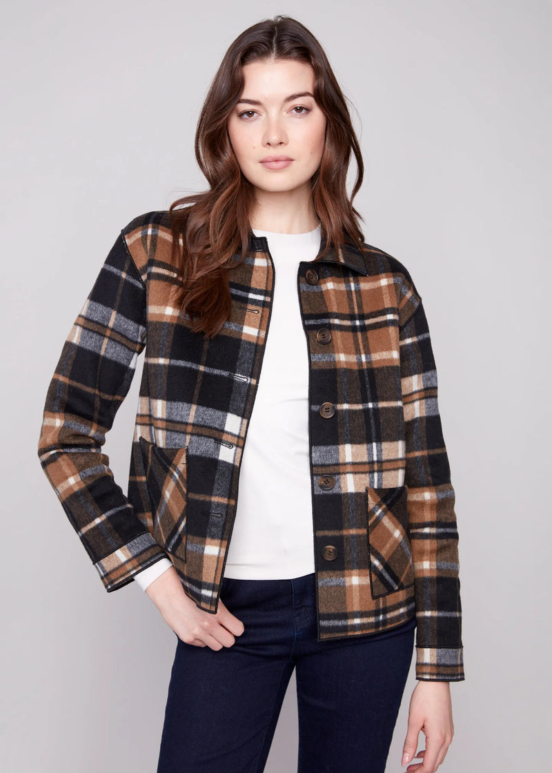 Charlie B. Reversible Plaid Jacket- Cocoa