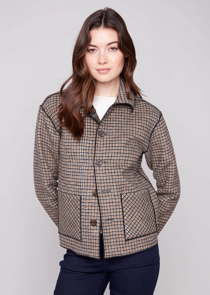 Charlie B. Reversible Plaid Jacket- Cocoa
