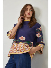 FATE Border Print Floral Sweater