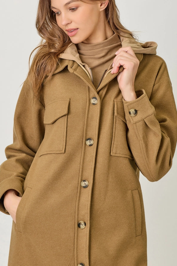 Twofer Hooded Solid Coat- 2 Colors