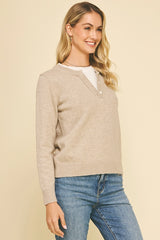 Button Detail Combo Sweater