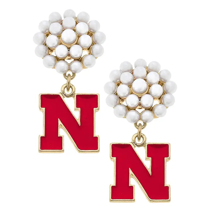Nebraska Husker Pearl Drop Earring