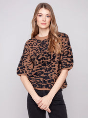 Charlie B. Leopard Print Balloon Sleeve Sweater