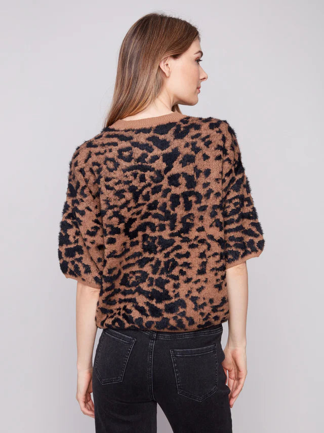 Charlie B. Leopard Print Balloon Sleeve Sweater