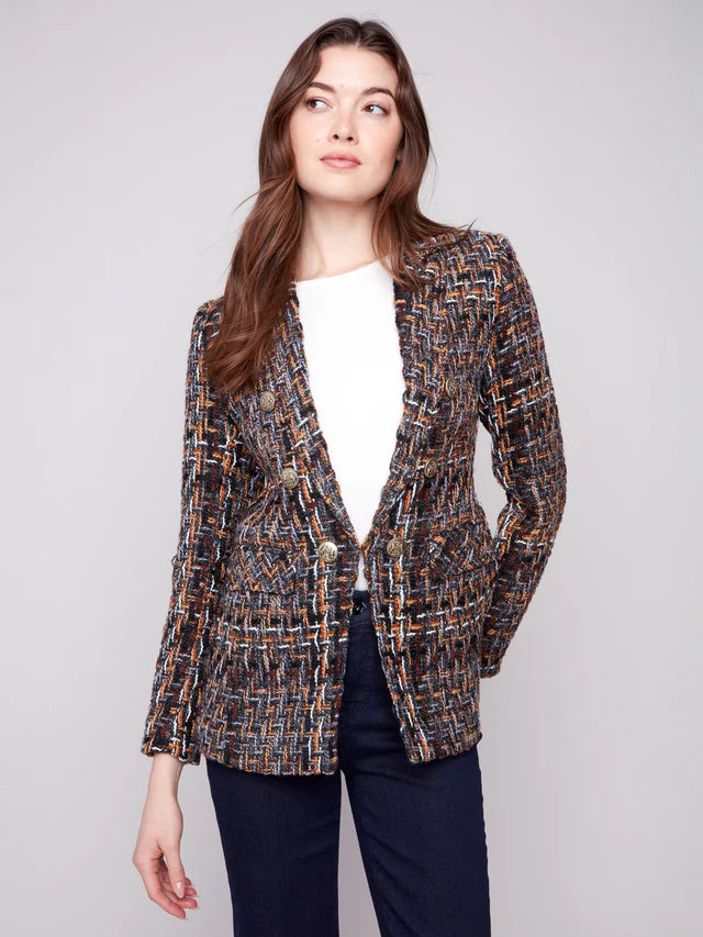 Charlie B. Autumn Chevron Tweed Blazer