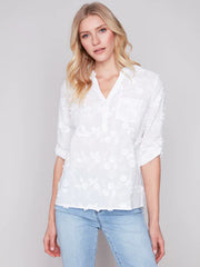 Charlie B. White Embroidered Cotton Blouse